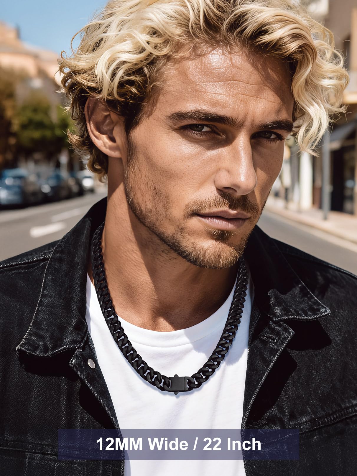Bandmax Mens Miami Chain Necklaces 26Inch 12MM Big Heavy Cuban Necklace Chain Black Hip Hop Biker Chain Jewelry Gift for Husband Son Father