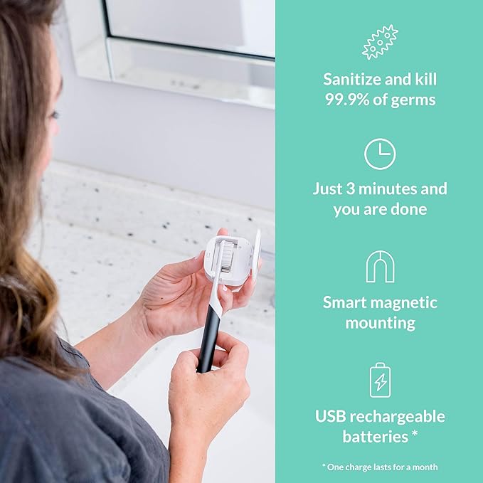 Bril UV-C Toothbrush Sanitizer and Holder, Portable Cleaner, Travel Cover, Magnetic Holder, and Rechargeable Case for Any Size Toothbrush, Black