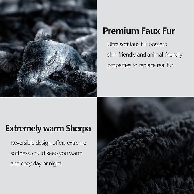 NEWCOSPLAY Super Soft Faux Fur Throw Blanket for Couch Tie-dye Black Sherpa Fuzzy Plush Warm Blanket for Sofa Bed (Tie-dye Black, Throw(50"x60"))
