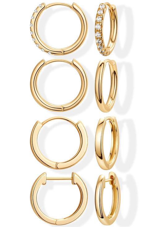 6mm Small Hoop Earrings Set for Women 14K Gold Plated Huggie Mini Cute Cartilage Earrings Set for Multiple Piercing Tragus Helix Rook Piercing Jewelry Lightweight Clip On