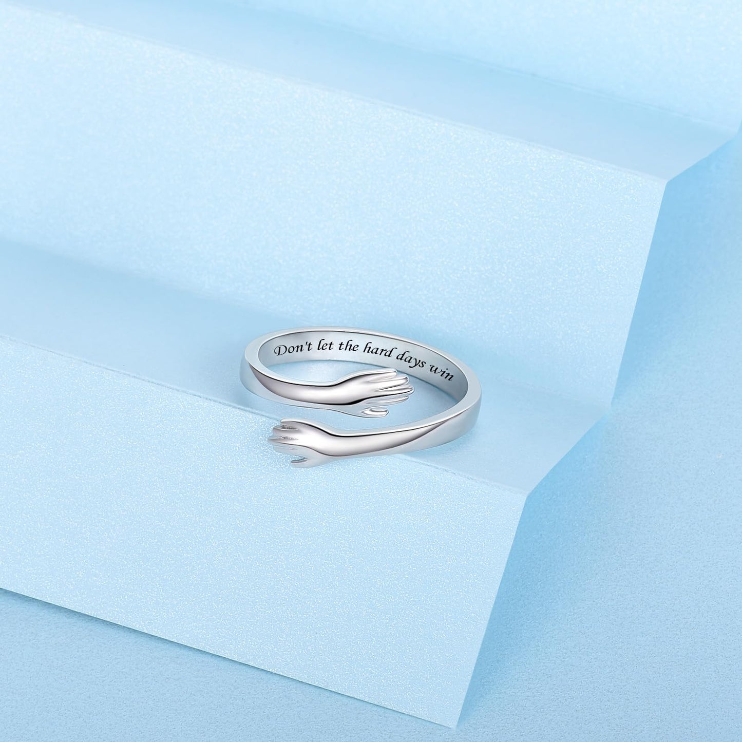 ACJFA S925 Sterling Silver Hug Ring for Women Adjustable Thumb Ring Birthday Gifts (Don't let the hard days win)