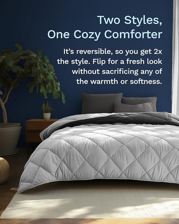 ViscoSoft Microfiber All Seasons Down Alternative Quilted Comforter - Cooling Breathable Premium Soft Reversible Microfiber Duvet Blanket, Light Gray/Dark Gray, King/California King