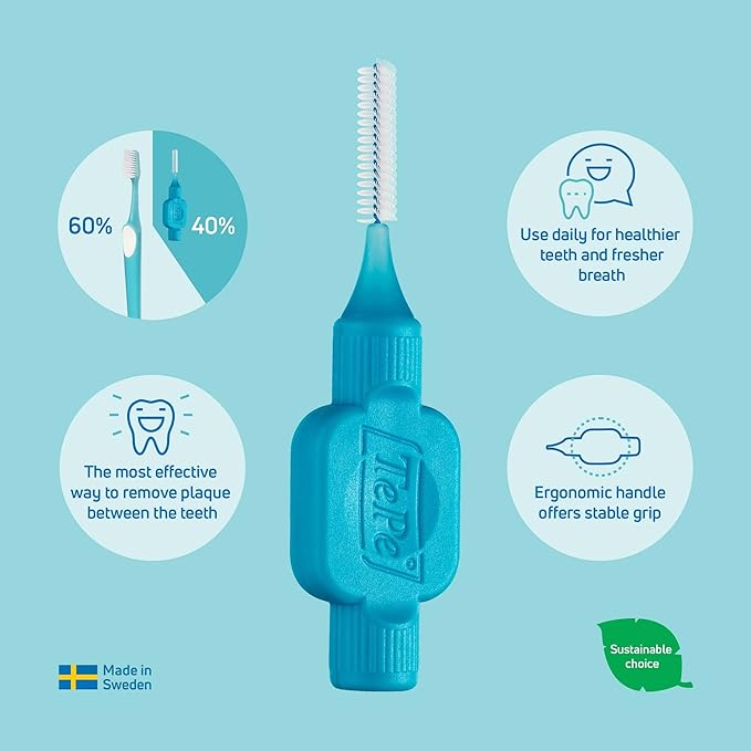 TEPE Interdental Brush, Original, Grey, 1.3 mm/ISO 7, 8pcs, Plaque Removal, efficient Clean Between The Teeth, Tooth Floss, for Narrow Gaps
