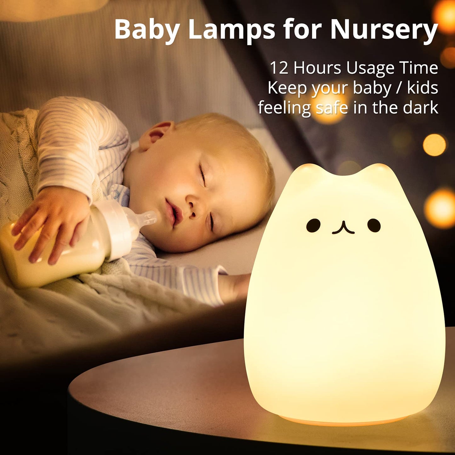 GoLine Cat Lamp, Cute Kitty Night Light, Gifts for Women Teen Girls Baby, Night Lights for Kids Bedroom, Cute Christmas Kitty Silicone Nightlights for Children Toddler.