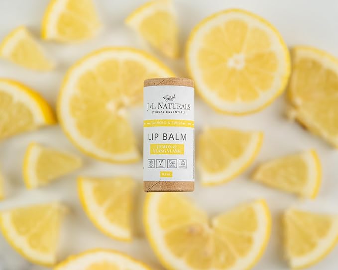 J&L Naturals Sustainable Lip Balm | Organic Ingredients, 100% Natural, Eco-Friendly | Cruelty Free, Vegan, Paraben Free, Silicone Free (Lemon & Ylang Ylang, 5-Piece Bundle)