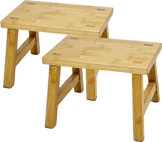 8'' Wooden Step Stools(2 Pack), Preassembled Kids Step Stool with Anti-Slip Bottom, for Toilet Potty Training, Bathroom Sink, Toddler Shower, Kitchen Counter(Natural)