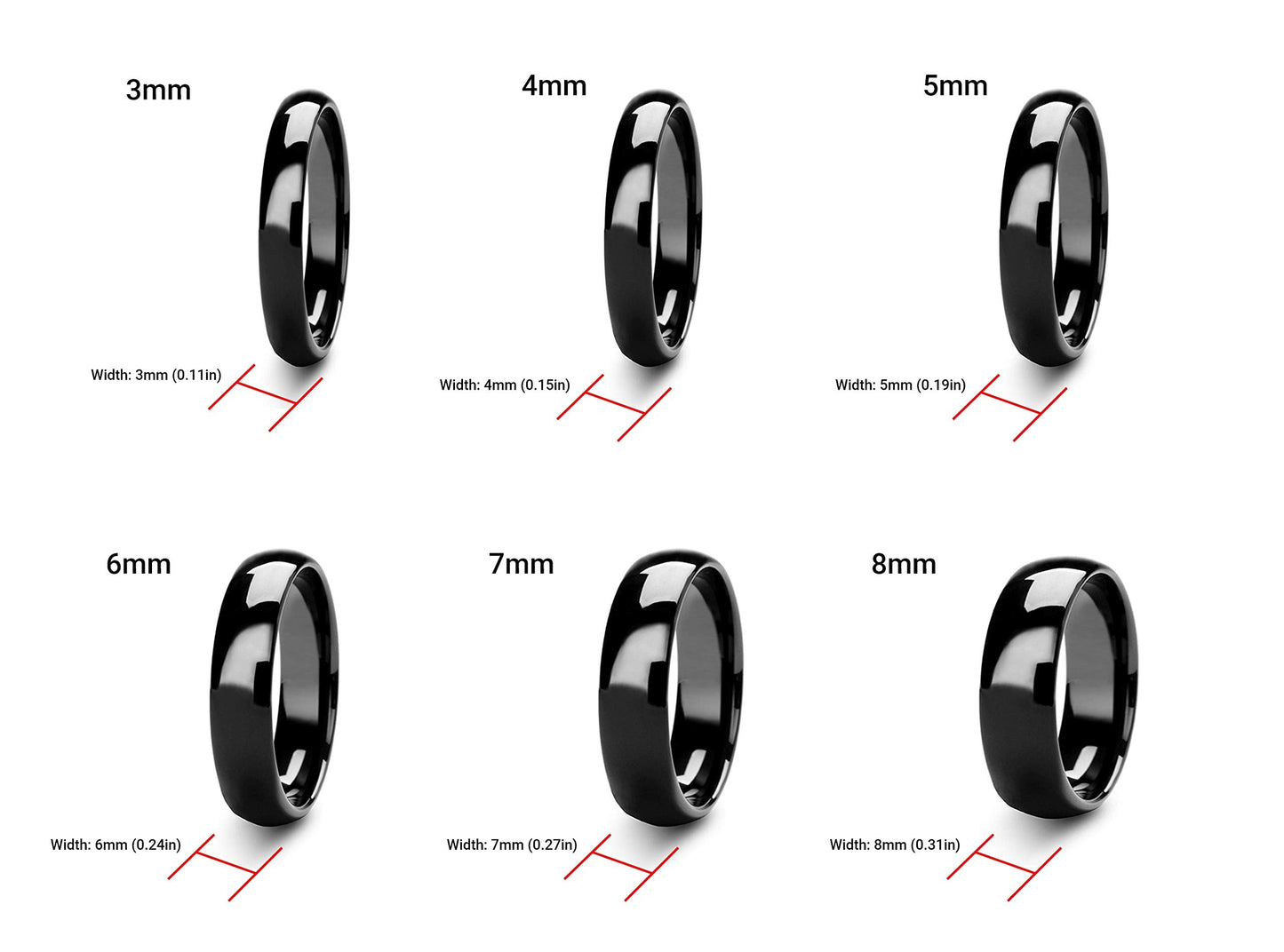 Tioneer Jewelry | Sterling Silver Plain Dome Wedding Band | Wedding Band for Women & Men | Sterling Silver Jewelry, Black, 6mm, Size 10