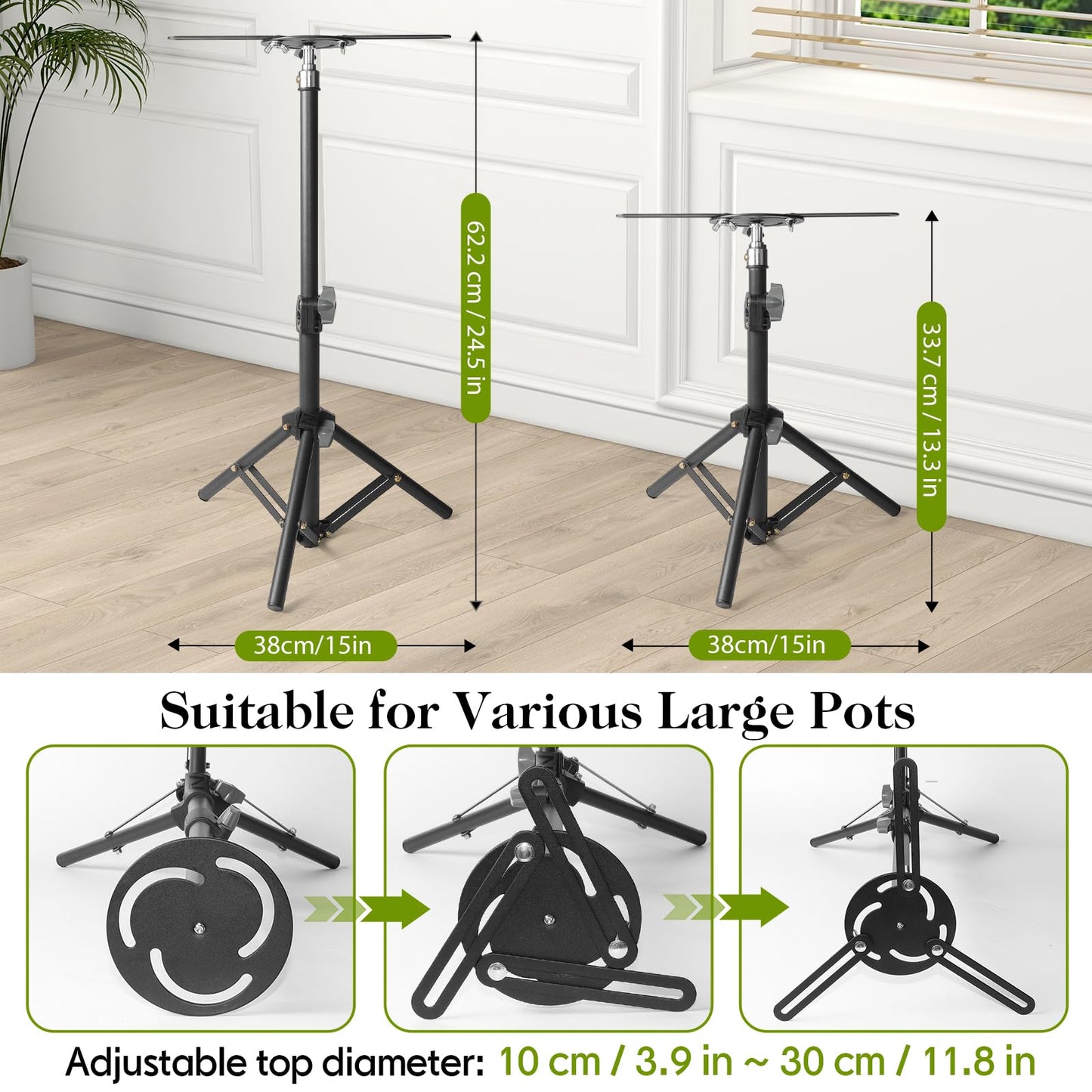 AZEAM Adjustable Plant Risers for Inside Pots, 2 PCS Planter Inserts Fillers 13"- 24" Raise for Large Flower Pots, Height Planter Lifter Stand with 4"-12" Top Support for Outdoor Indoor Plants