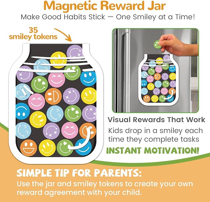 JJPRO Magnetic Dry Erase List Boards for Kids with Smiley Faces Reward Jar- 10" x5.5“ Home Reward Chart for Toddlers,Daily Checklist for Fridge,Reward Chart Positive Behavior Training -Yellow 2Pcs