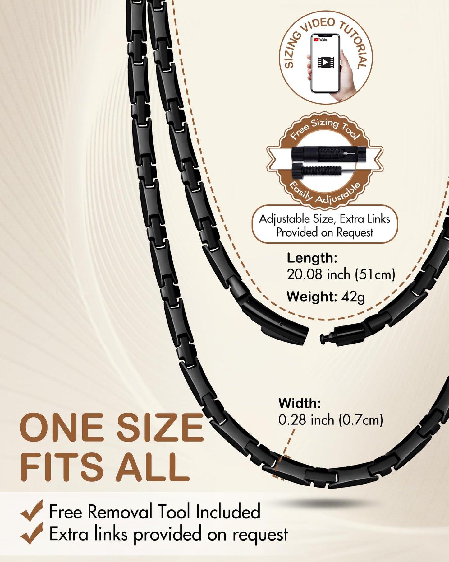 Feraco Magnetic Necklace for Men Women, Titanium Stainless Steel Magnetic Chain with Ultra Strength Neodymium Magnets & Cross Pattern, Black Jewelry Gift, Adjustable