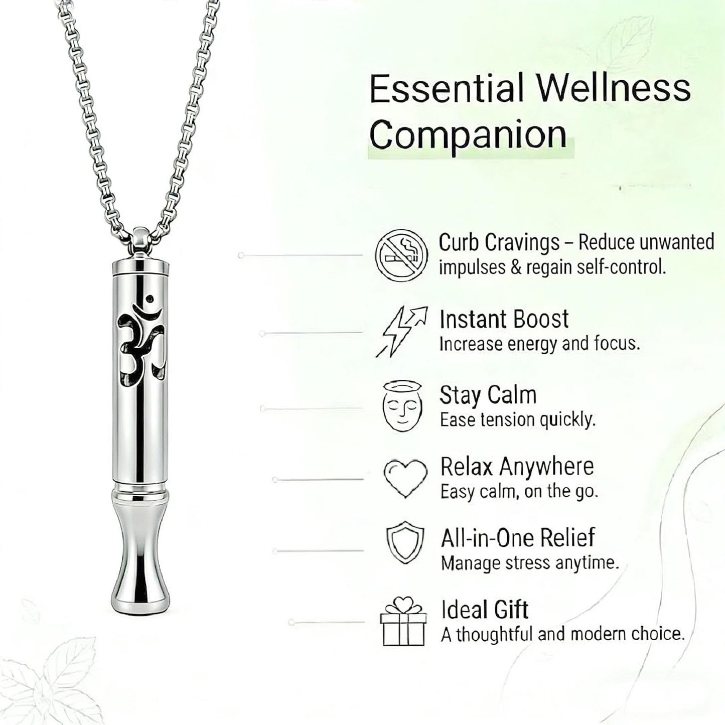 phaxud Stainless Steel Mindful Breathing Necklace with Aromatherapy Diffuser & Guided Meditation Cards, Calming Relaxation Tool for Meditation & Healthy Habit (Necklace with card, Silver)