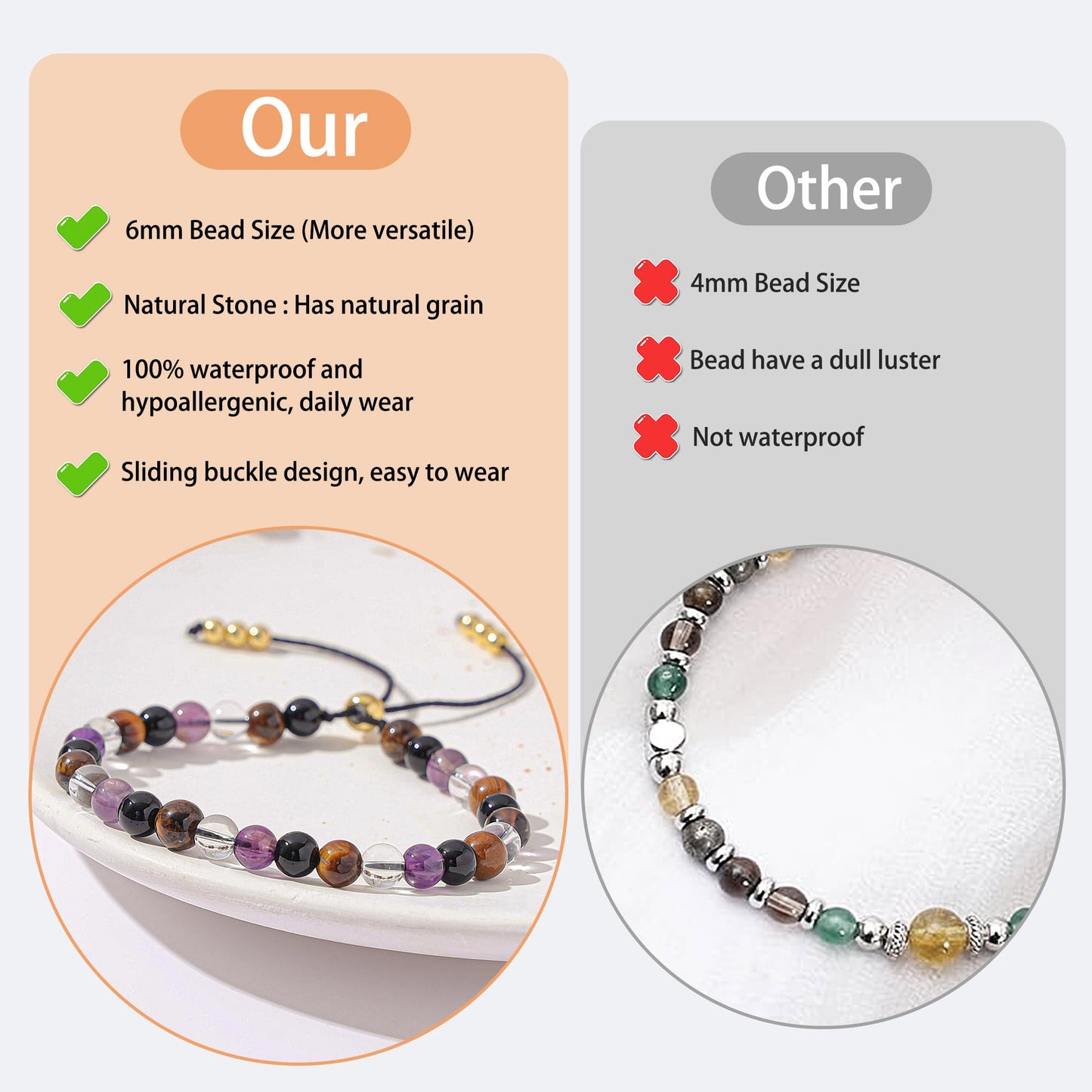 NUKAYAI Good Luck Bracelet for Women Gifts Crystals Karma Luc Vibes Only Rose Quartz Citrine Tiger Eye Green Aventurine Jewelry Natural Stones Teens
