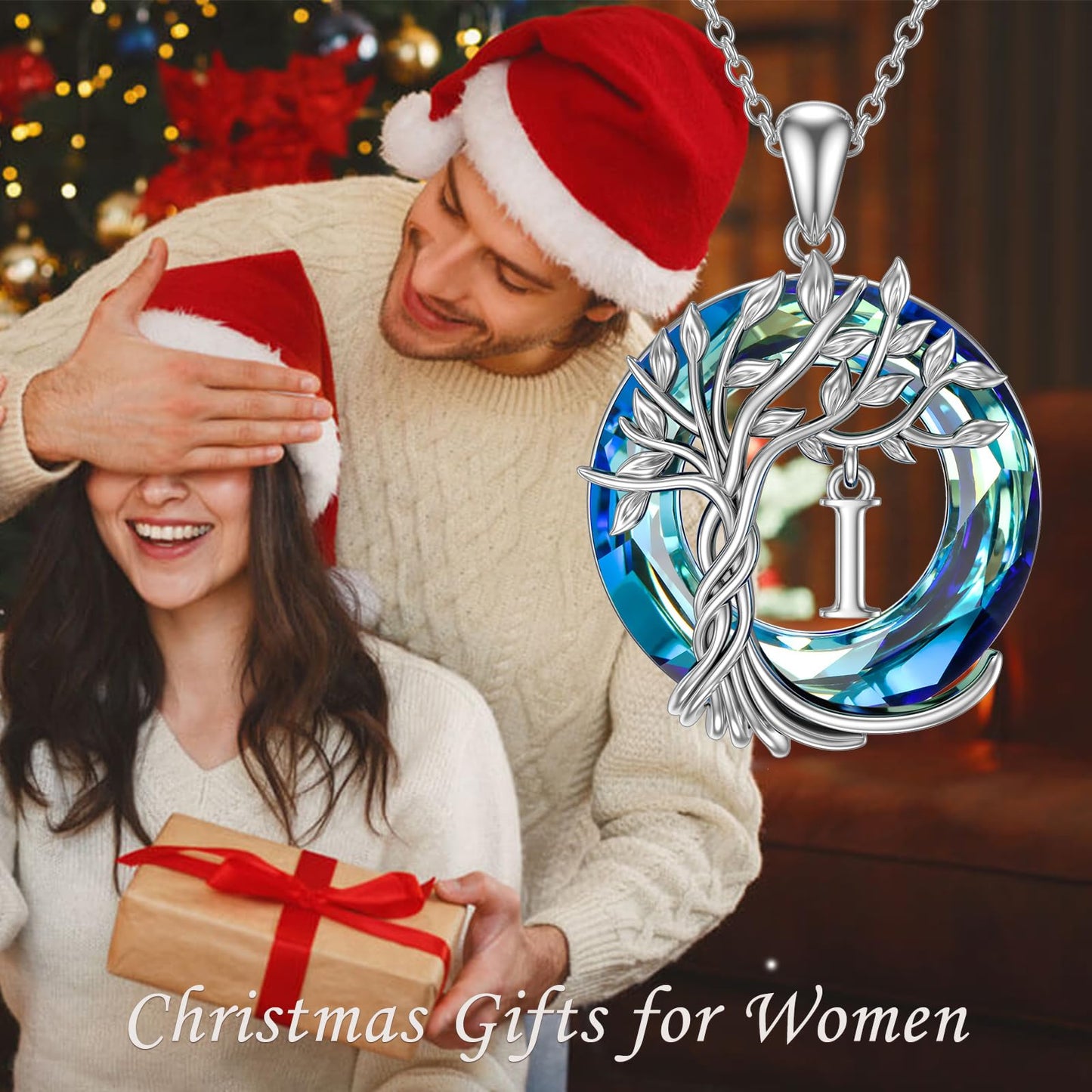 TOUPOP Tree of Life Initial Necklace Gifts for Women Sterling Silver Initial I Letter Jewelry Irish Crystal Pendant Birthday Gifts for Women Her Mom Wife Daughter