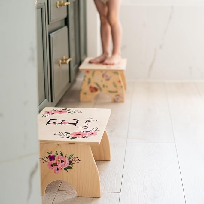 Step Stool for Toddlers- Personalized Wood Kids Step Stool with Name for Kitchen Sink, Bathroom, Potty Training, Toilet, Kitchen Sink- Sturdy and Safe- Made in USA by BloomOwl (Dance)