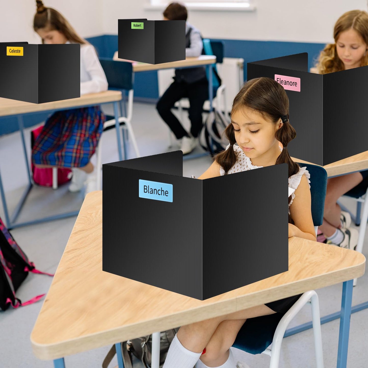 2 Pack Desk Dividers for Students - Durable & Waterproof Plastic Study Carrel Divider, Classroom Folders Teacher Supplies, Easy-to-Clean Plastic Privacy Shield Folder Boards for Student Desks, Black