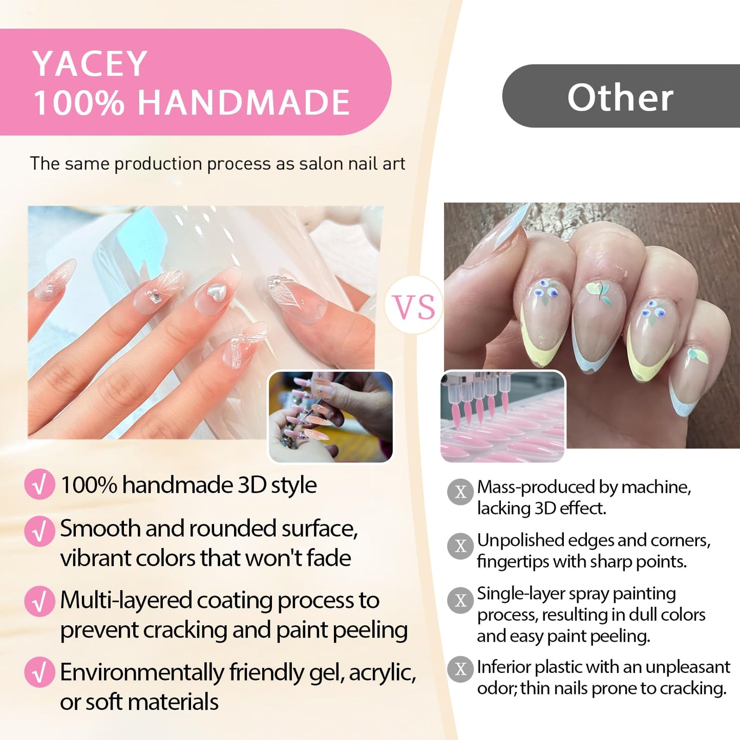 Yacey Halloween Handmade Press on Nails Medium Almond, Reusable Muti-Gel False Nails Press Ons, Horror Blood Design French Tips Thick Acrylic Fake Nails, 3D Glue on Nails for Women Girls (10 Pcs, S)