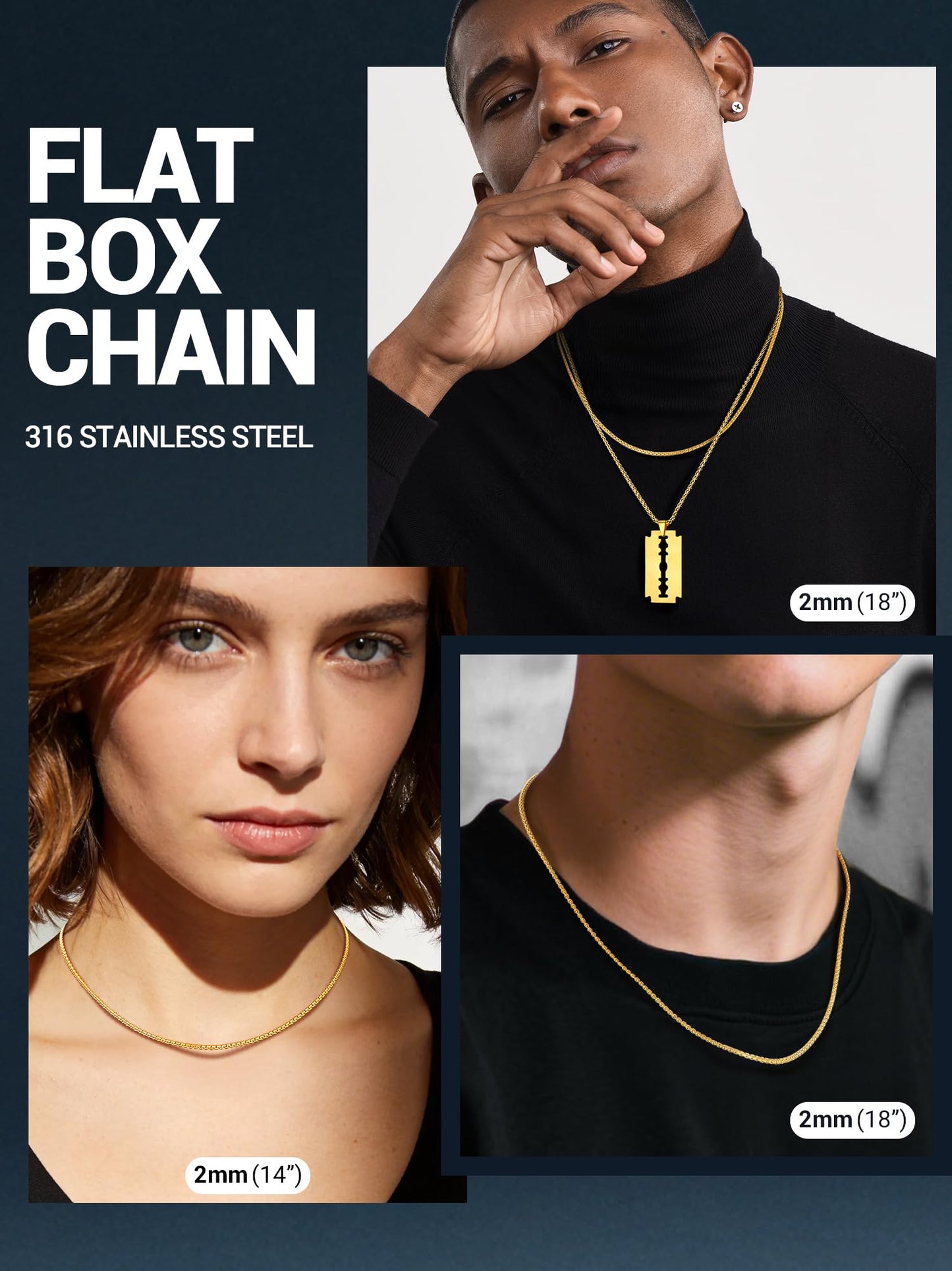 PROSTEEL 2mm Thin Gold Chain Mens Necklace Stainless Steel Male Jewelry Long Chain 26inch