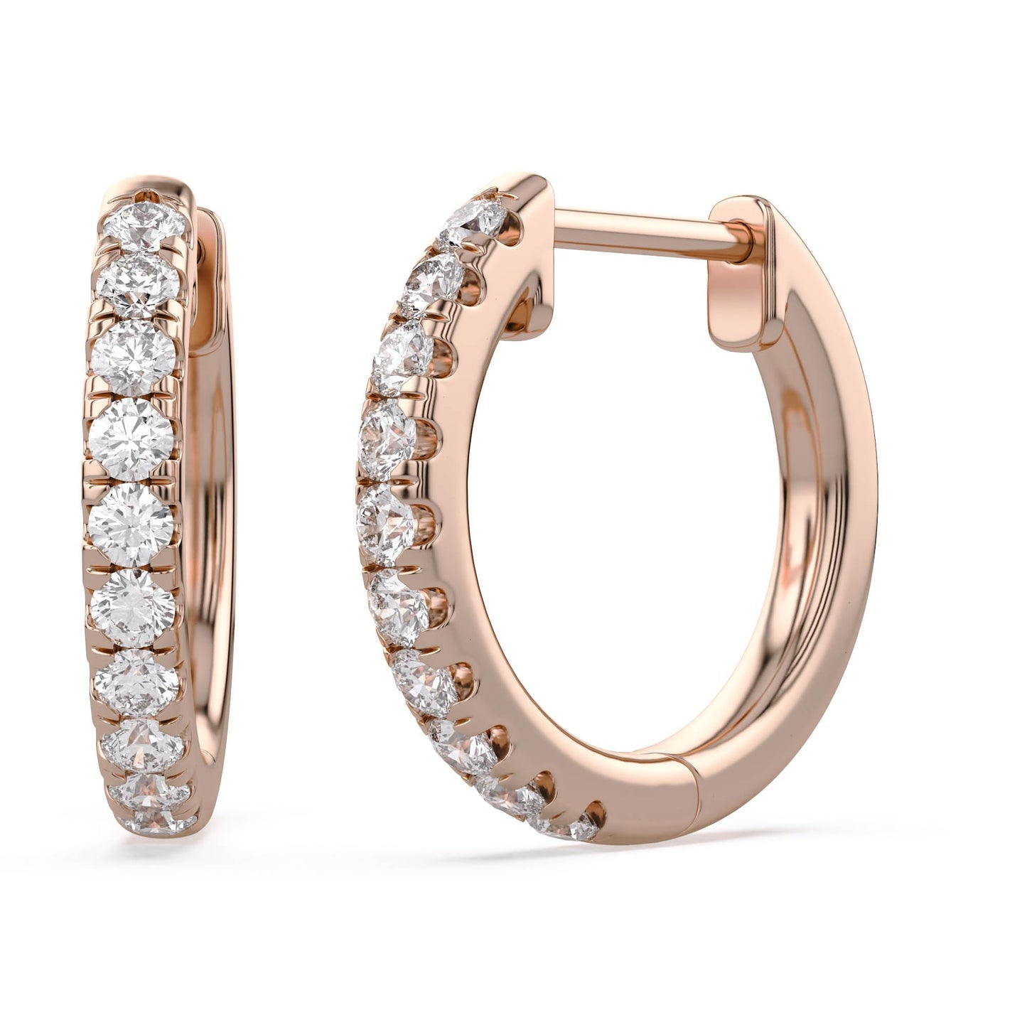 10MM Huggie Hoop Earrings for Women, 0.25 Carat (ctw) Round Natural Diamond Hoop Earrings in 14K Solid Rose Gold Jewelry for Her
