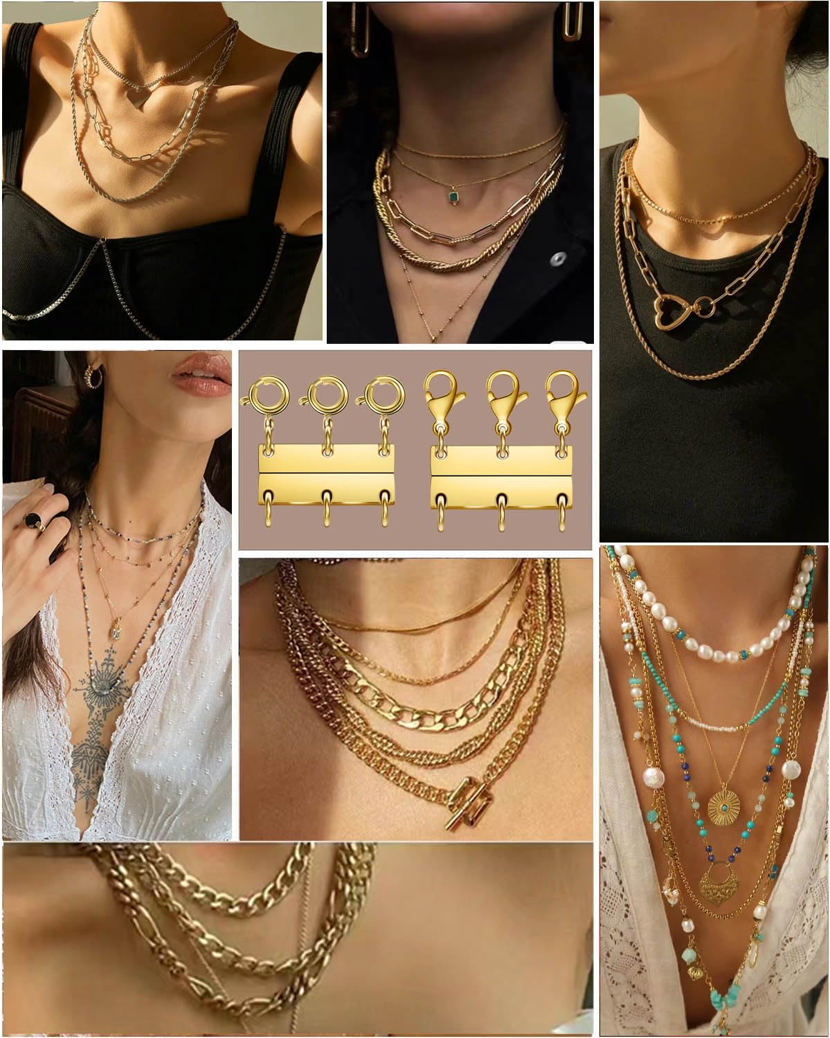 Layering Magnetic Necklace Clasps, Multiple Necklace Clasp,Necklace Clasps for Layered Look，Stainless Steel Chain Link Clasps for Necklaces and Bracelets, Silver, Gold (3 Silver B)