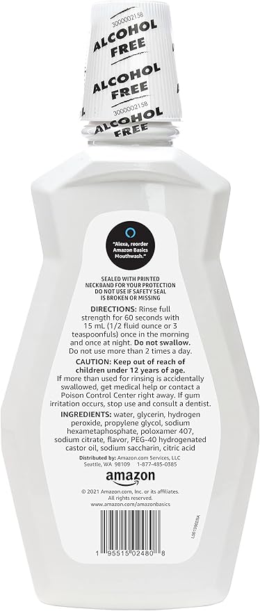 Amazon Basics Teeth Whitening Mouthwash, Alcohol-Free, Clean Mint, 32 Fluid Ounces, 4-Pack, Previously Solimo
