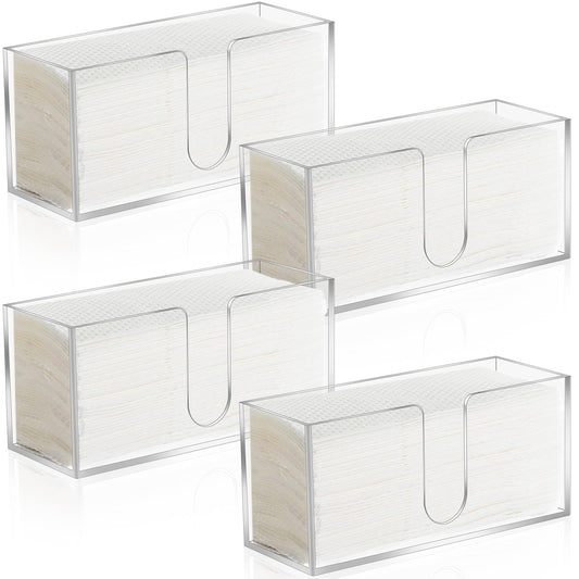 4Pack Acrylic Countertop Paper Towel Dispenser, Folded Paper Towel Dispenser Clear Trifold Napkin Holder, Suitable for Z-fold, C-fold or MultiFold Trifold Paper Towels for Bathroom Toilet and Kitchen