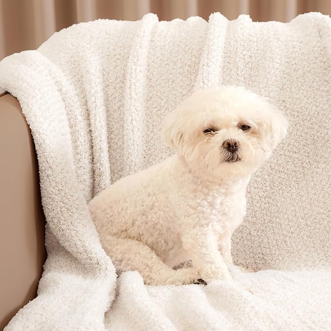 Snuggle Sac Heather Ivory Oversized Throw Blanket for Couch, Super Soft Warm Blankets Cozy Knit Fuzzy Lightweight Throw XL for Sofa, Bed, Heather Ivory, 50x 70 inches