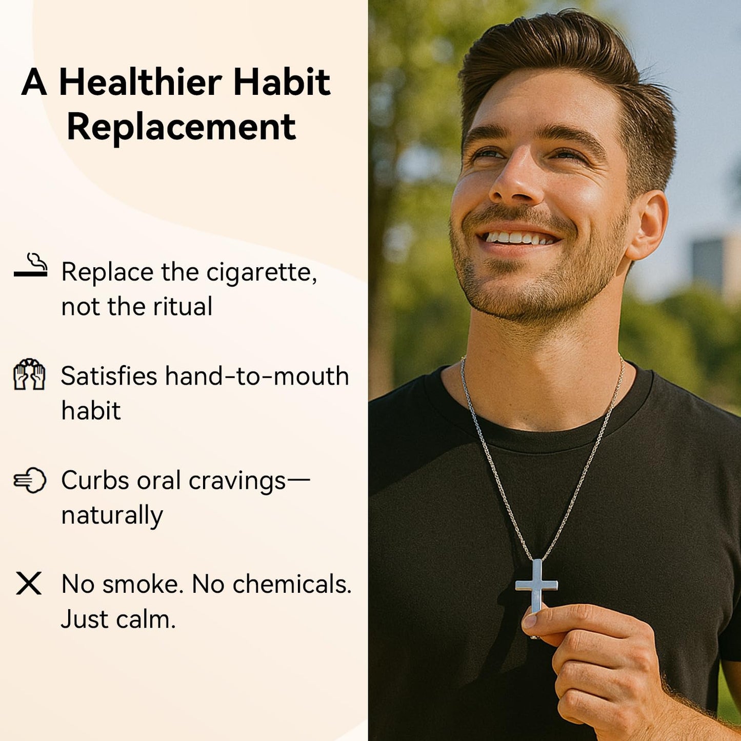 FUNPAR Cross Breathing Necklace for Anxiety Relief and Relaxation, Breathlink Design Quit Smoking Aid, Stainless Steel Mindfulness Tool to Calm, Stylish Wellness Gift for Adults(Black 41:10)