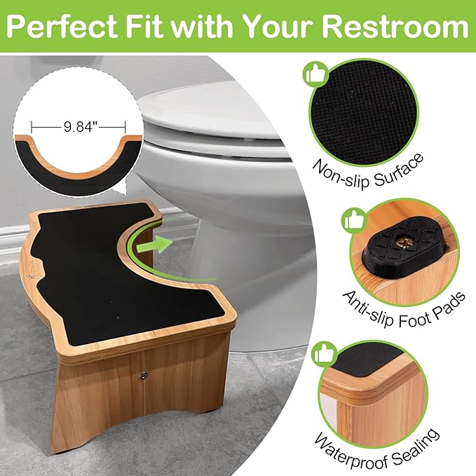 StrongTek Enhanced Squatting Toilet Stool, Wooden Potty Stool for Bathroom, Extra-Thick Wood, Sturdy 350 lbs Capacity, Comfortable Toilet Stool for Kids, Adults & Seniors