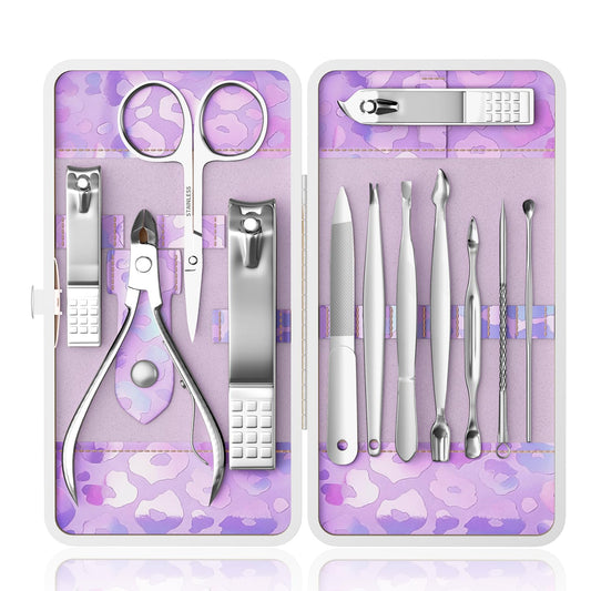 ZIZZON Nail Clippers Kit Manicure Pedicure Set with Holographic Case(Purple)