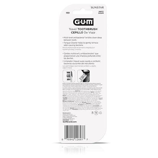 GUM Folding Travel Toothbrush, Compact Head + Tongue Cleaner, Soft Bristled Travel Toothbrushes for Adults, 2ct (Pack of 6)