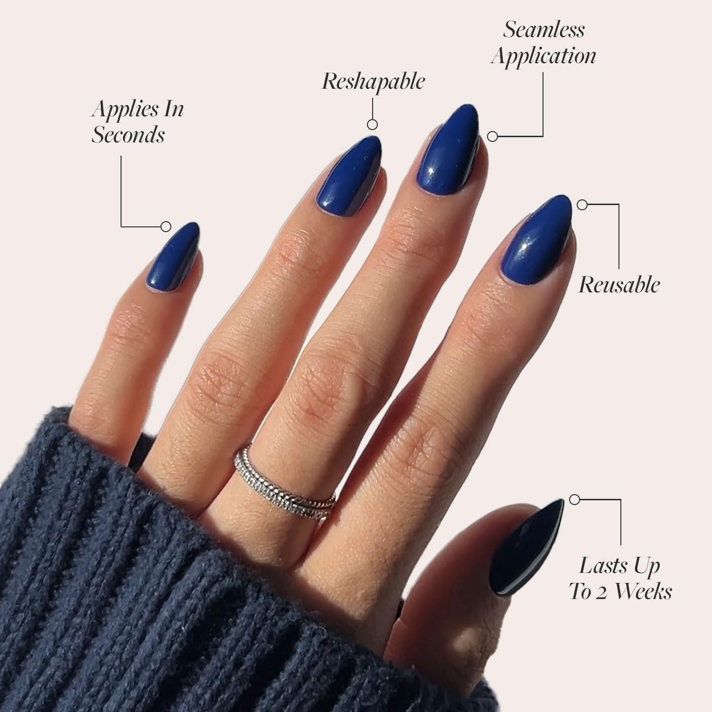 Glamnetic Press-On Nails Bundle - Midnight Blue & Fiery Red | Dark Navy Blue Short Almond False Nails | Bright Red Short Almond Fake Nails | Reusable, Salon-Quality Nail Kits