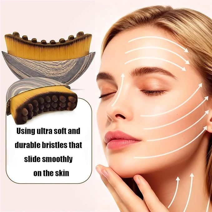 Lymphatic Contour Face Brush - Facial Sculpting & Anti-Puffiness Tool | Ultra Soft Dry Brush for Jawline Massage & Lymphatic Drainage | Ergonomic Design (1PC)