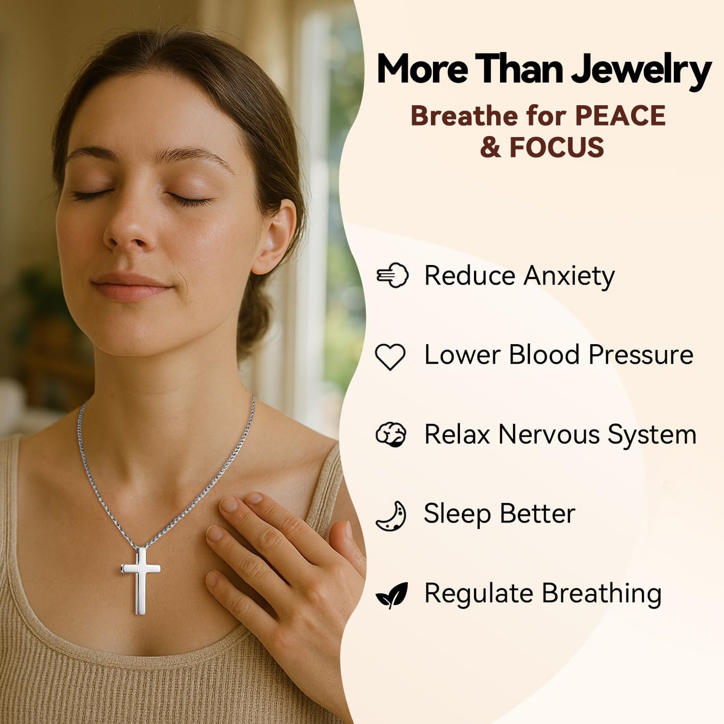 FUNPAR Cross Breathing Necklace, Breathlink Quit Smoking Aid, Inspirational Bible Verse Anti-Anxiety Mindfulness Necklace, Premium Stainless Steel Breathwork Tool, Anxiety Relief Items Gift(SL 4:13)