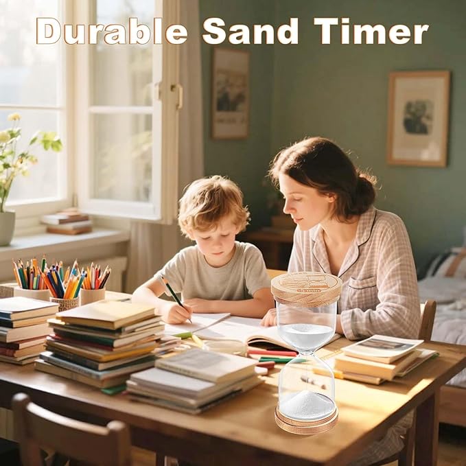 Sand Timer 10 Minute, White Sand Clock for Kids, Beech Wooden Hourglass, Small Sandglass 10 Min for Classroom,Game, Classroom,Decorative (White)
