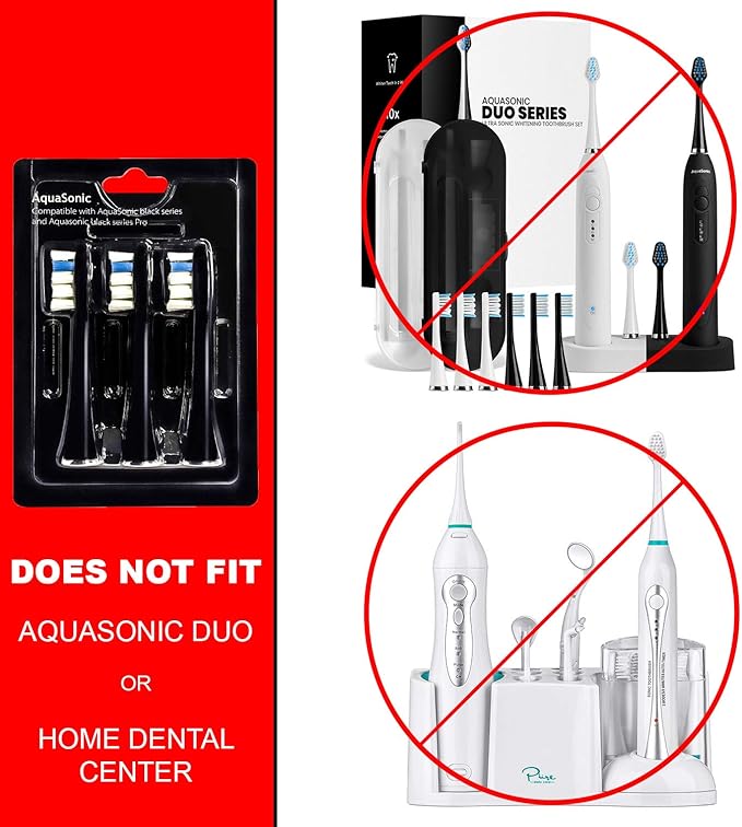 AquaSonic Proflex Replacement Brush Heads | ADA Accepted | for Whiter Teeth & Gum Care | Compatible with Many AquaSonic Toothbrush Handles (3 Pack Black)