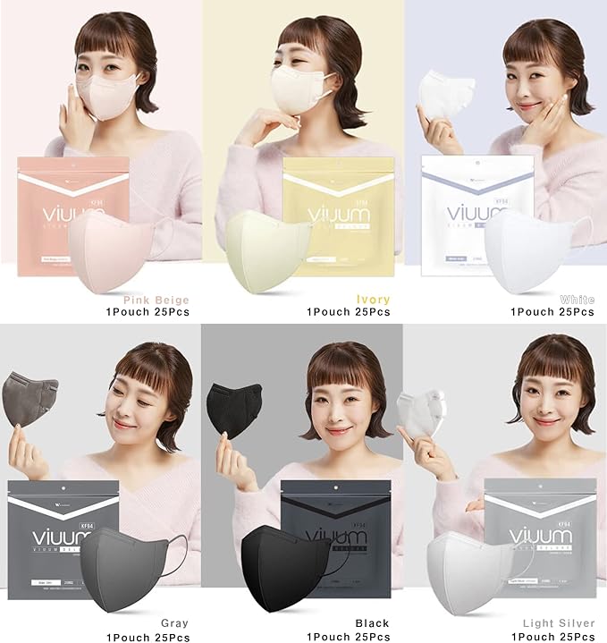 HOMSSEM [25pcs] VIUUM Deluxe Korean Face Color Mask– Soft and Durable Korea Face Mask for Adults –2D 4-Layer Filter 6Color (Gray-Medium)