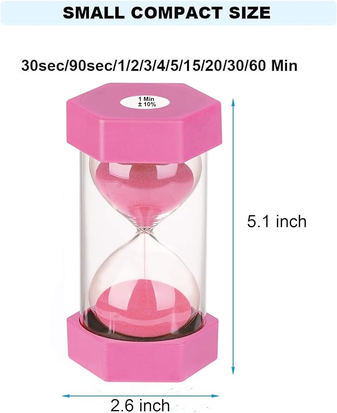 SuLiao: Colorful 2 Min Sand Timer, Pink Sand Clock, Plastic Hourglass for Kids, Games, Classroom, Kitchen, Decoration