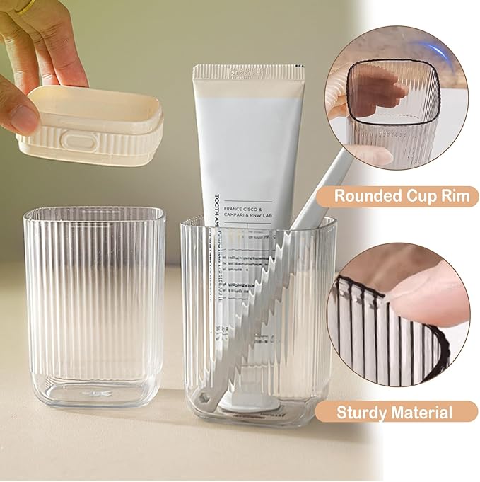 Toothbrush Travel Case, Portable Travel Toothbrush Holder, Large Tooth Brush Travel Case, Travel Toothbrush &Toothpaste Container for Trip, Gym, Hiking, Camping and Bathroom (Clear Grey)