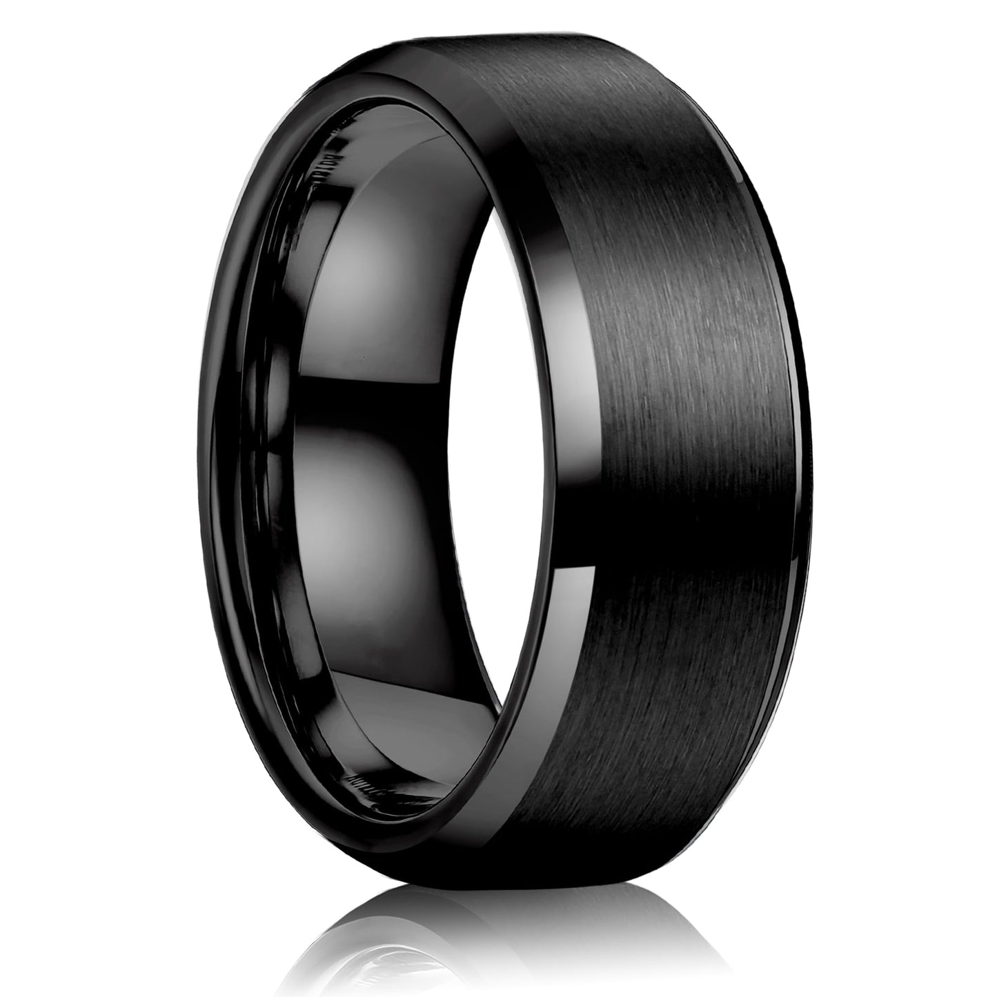Jstyle Stainless Steel Rings for Men Women 8MM Wedding Band Rings Matte Surface - Beveled Polished Edge Mens Ring Size 7.5 Black Ring for Men