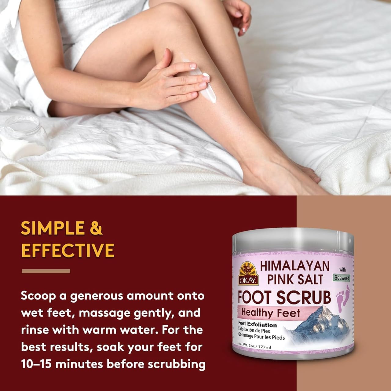 OKAY Himalayan Pink Salt Foot Scrub - Himalayan Salt Scrub, Body Exfoliator for Women and Men, Exfoliating for Feet, Hands & Face, Vegan, Natural Ingredients - 6 oz Jar (Pack of 1)
