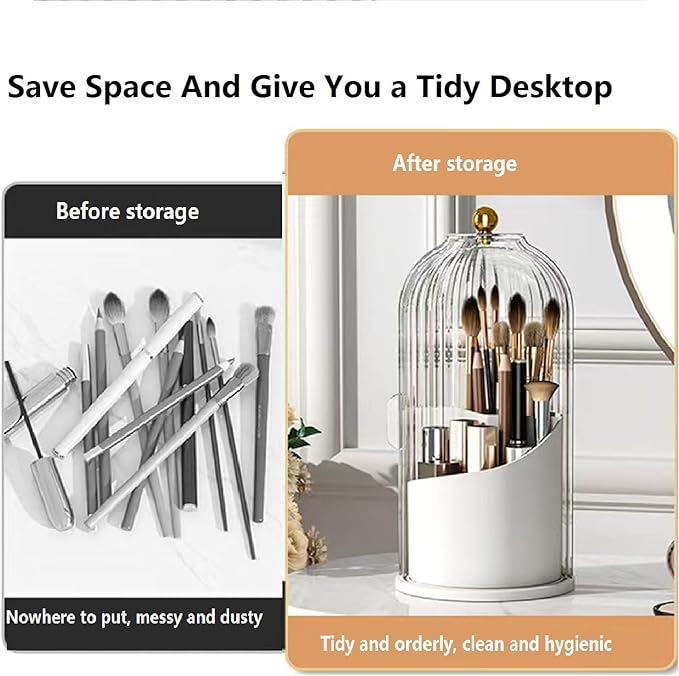Concealed Toothbrush Holder, Makeup Brush Holder Organizer With Lid,360 Rotating Clear Dustproof Waterproof 3 Slots Bathroom Countertop Organizer,For Container Toothpaste And Toothbrush Holder (White)