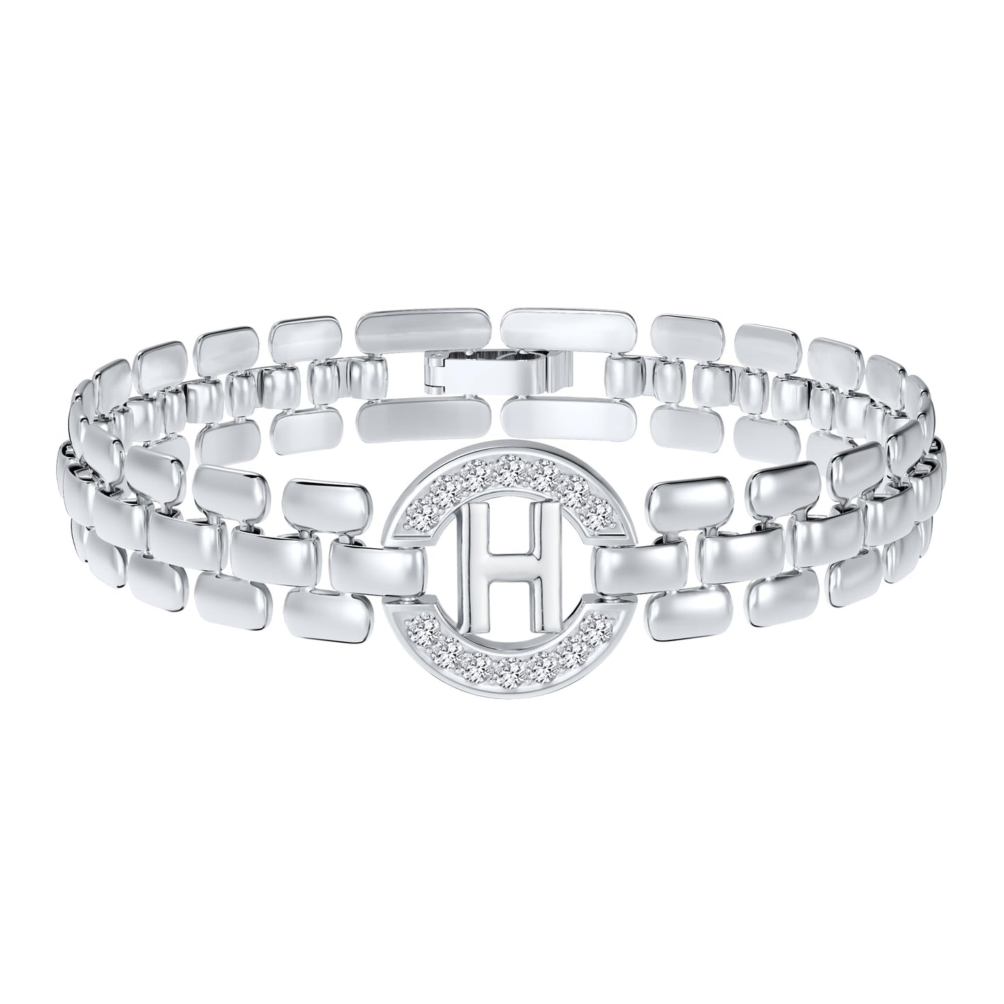 WEDDINEN Initial Bracelet,Silver Letter Bracelets for Women, Thick Bangle Wrist Gold Alphabet Bracelets for Women, Christmas Gifts for Women Jewelry Initial H Charm Chain