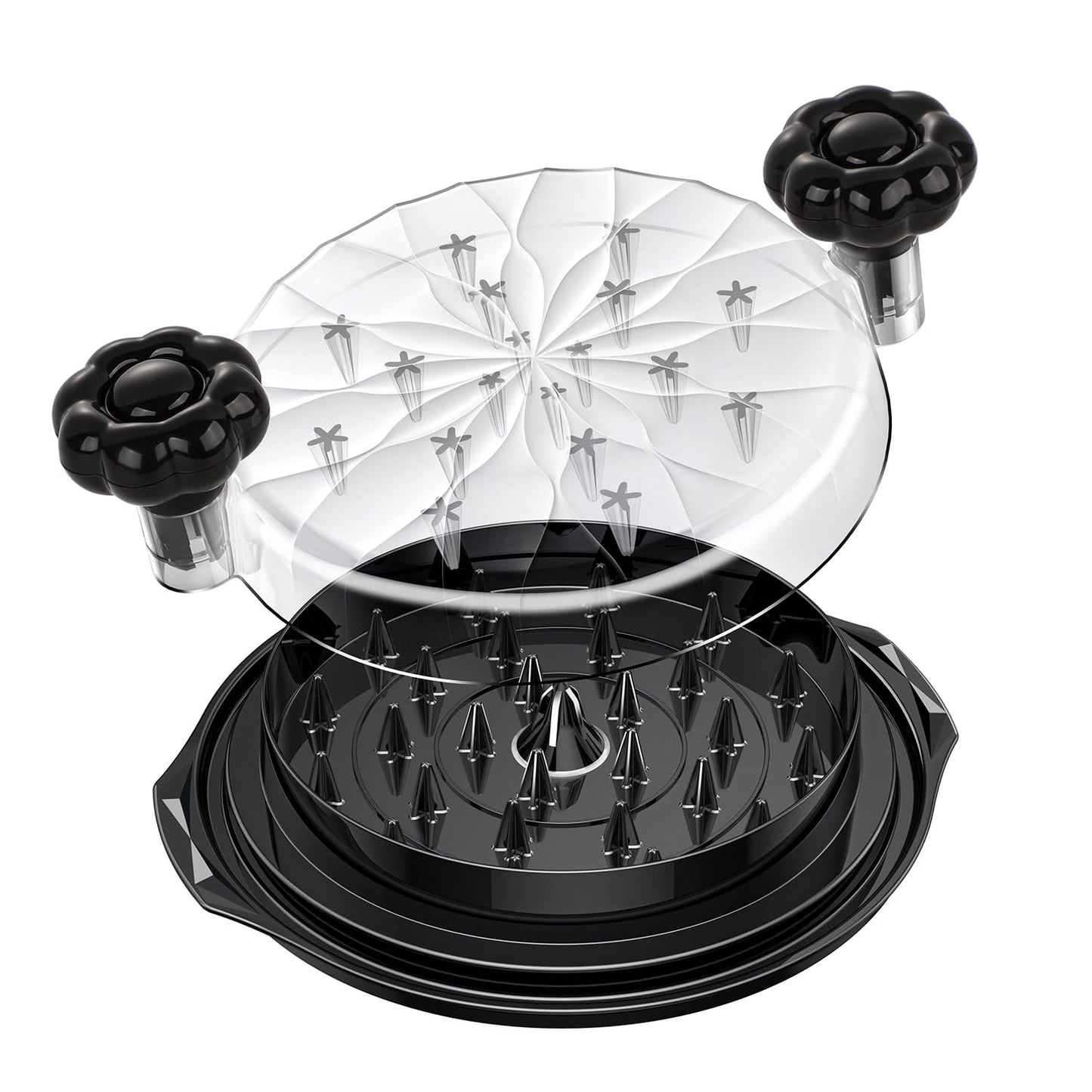 Meat Breaker Upper & Chicken Shredder Tool – Manual Meat Separator with Twist-Lid Action, Visible Top, Non-Slip Base – Shredded Chicken Tool, Meat Chopper, Mix and Chop Kitchen Utensil (Black)