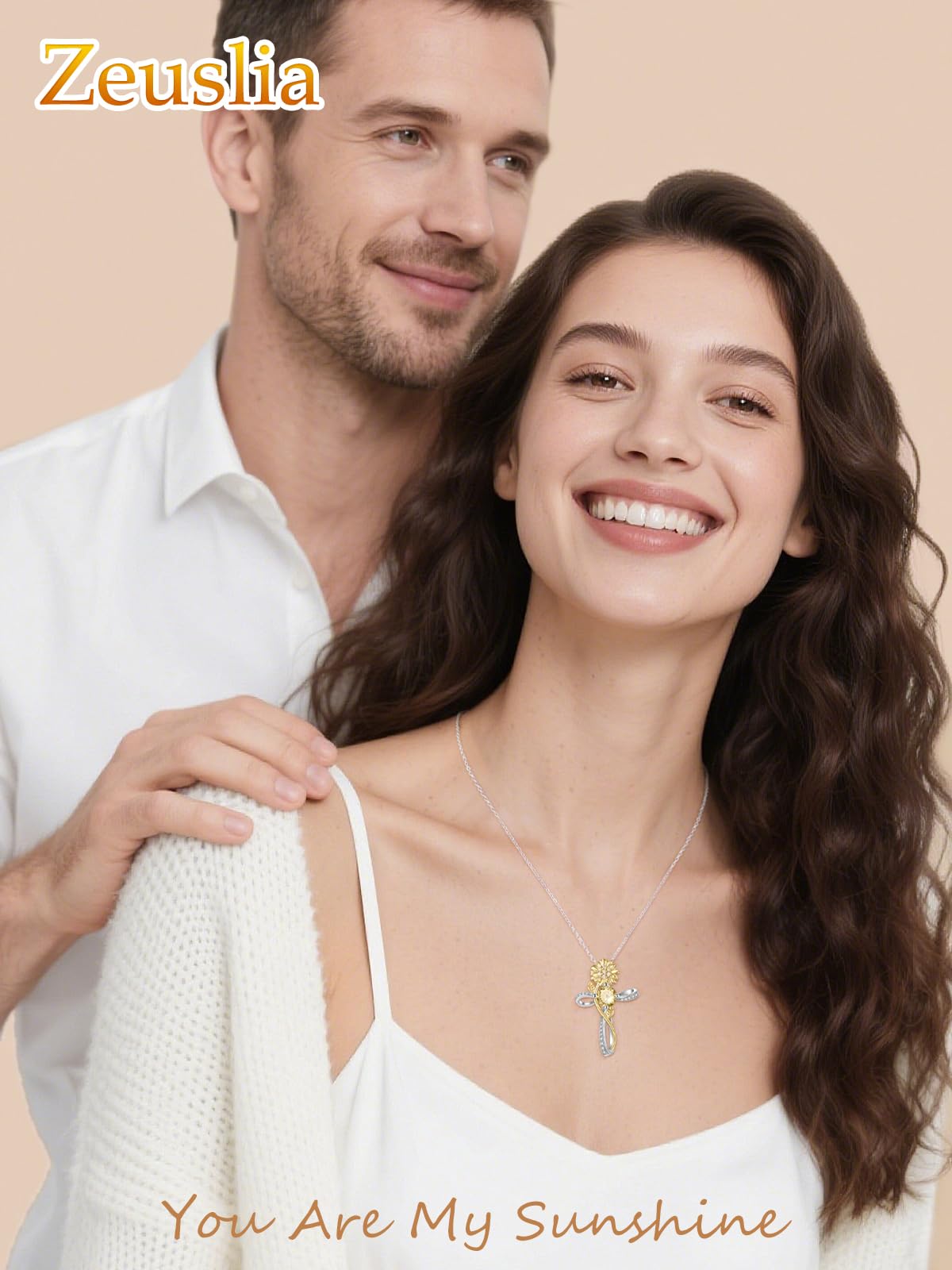 Cross Necklace for Women Sterling Silver Cross Pendant Jewelry with Sunflower Citrine November Birthstone Necklace Christian Religious Baptism First Communion Confirmation Birthday Gifts for Women