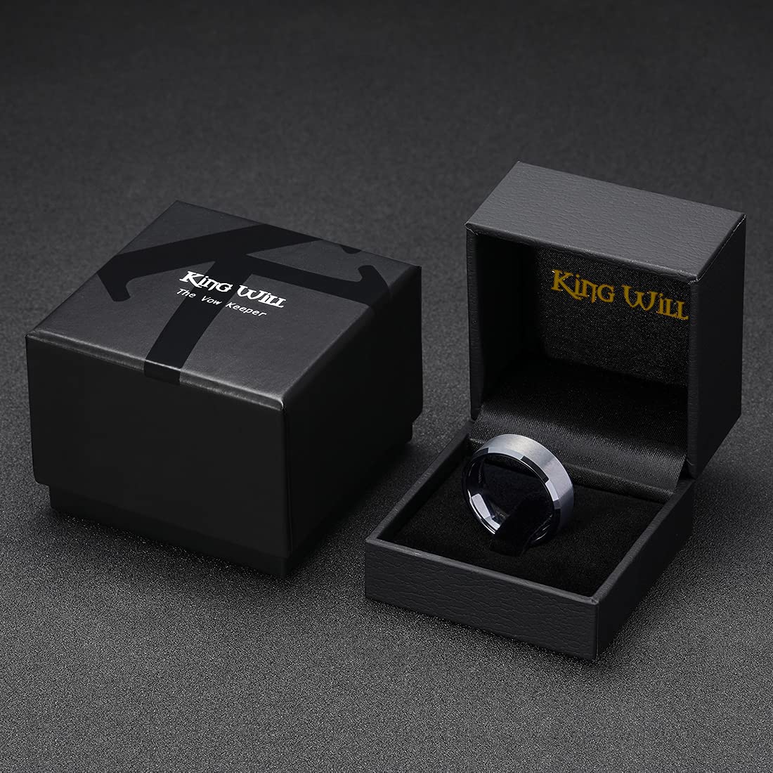 King Will 8mm Men's Silver Wedding Ring - Brushed Matte Surface, Beveled Polished Edge, Comfort Fit Size 12