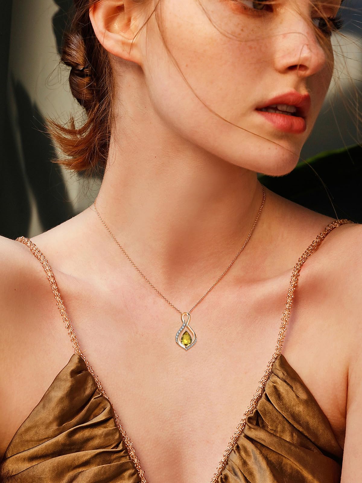 JIYVY32 Citrine Infinity Necklace for Women November Birthstone Necklaces Rose Gold Plating Anniversary Birthday Gifts for Wife Her Mom Girlfriend Birthstone Jewelry Gifts for Women