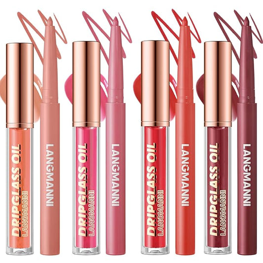 Jolilab Matte Lip Liner Lip Oil Set, Lip Makeup Set Natural Smooth Long-Lasting And Hydrating Beauty Daily Cosmetics Gift for Girls Easy-to-Use(9pcs)