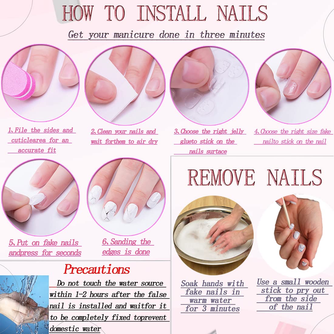 RUOKEXIN Square Press on Nails - Medium Blue Ombre False Nails with Glitter Designs, Thick Glossy Artificial Nails, 24Pcs