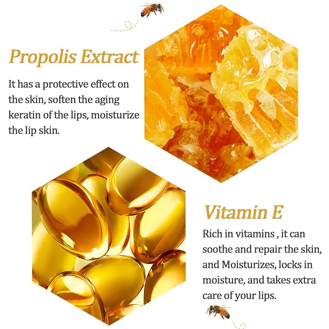 6 PCS Bee Lip Balm Lip Mask Honey Pot, Propolis Lip Mask Overnight Moisturizing Lip Balm with Stick, Sleeping Lip mask Hydrating Prevention Dry & Cracked, Reduce lip Lines