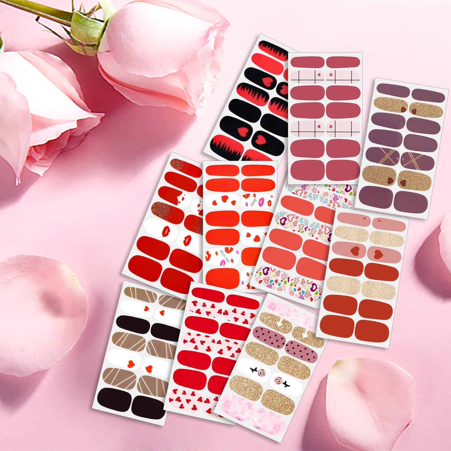 SILPECWEE 20 Sheets Valentine's Day Nail Polish Stickers Decals Nail Wraps for Women Gel Nail Strips Self Adhesive Nail Polish Strips Holiday Manicure Design for Nail Art with 1pc Nail File